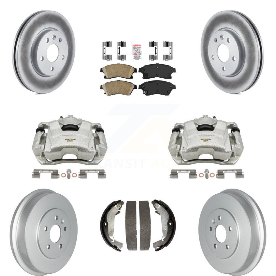 Front Rear Disc Brake Caliper Coated Rotors Drums Ceramic Pads Kit (8Pc) For Chevrolet Cruze Limited KCG-101432N