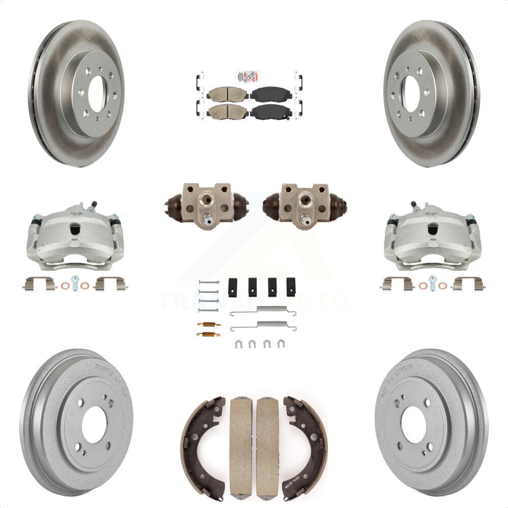 Front Rear Disc Brake Caliper Coated Rotors Drums Ceramic Pads Shoes Wheel Cylinders And Hardware Kit (11Pc) For Honda Civic KCG-101433N by Transit Auto