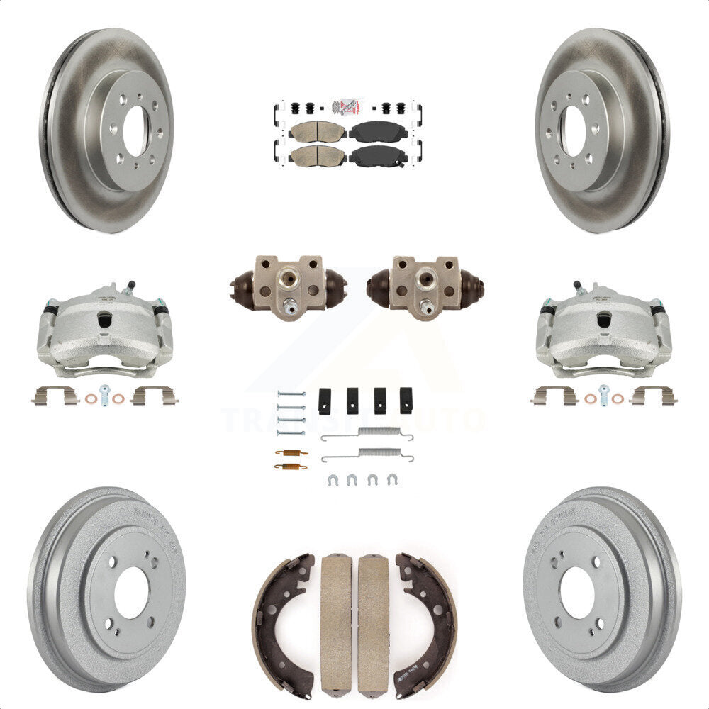 Front Rear Disc Brake Caliper Coated Rotors Drums Ceramic Pads Shoes Wheel Cylinders And Hardware Kit (11Pc) For Honda Civic KCG-101434N by Transit Auto