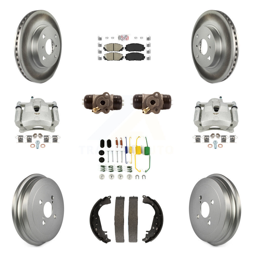 Front Rear Disc Brake Caliper Coated Rotor Drum Ceramic Pad Shoe Cylinder Kit (11Pc) For KCG-101437N