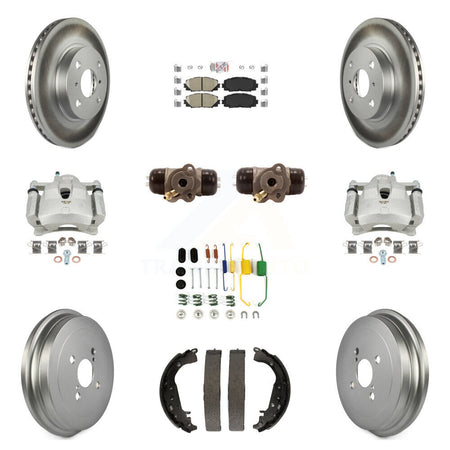 Front Rear Disc Brake Caliper Coated Rotor Drum Ceramic Pad Shoe Cylinder Kit (11Pc) For KCG-101437N