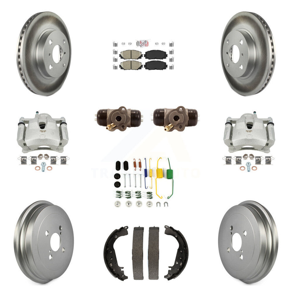 Front Rear Disc Brake Caliper Coated Rotor Drum Ceramic Pad Shoe Cylinder Kit (11Pc) For KCG-101437N
