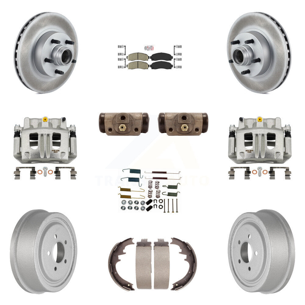 Front Rear Disc Brake Caliper Coated Rotor Drum Ceramic Pad Shoe Cylinder Kit (11Pc) For KCG-101440N