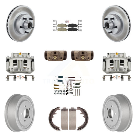 Front Rear Disc Brake Caliper Coated Rotor Drum Ceramic Pad Shoe Cylinder Kit (11Pc) For KCG-101440N