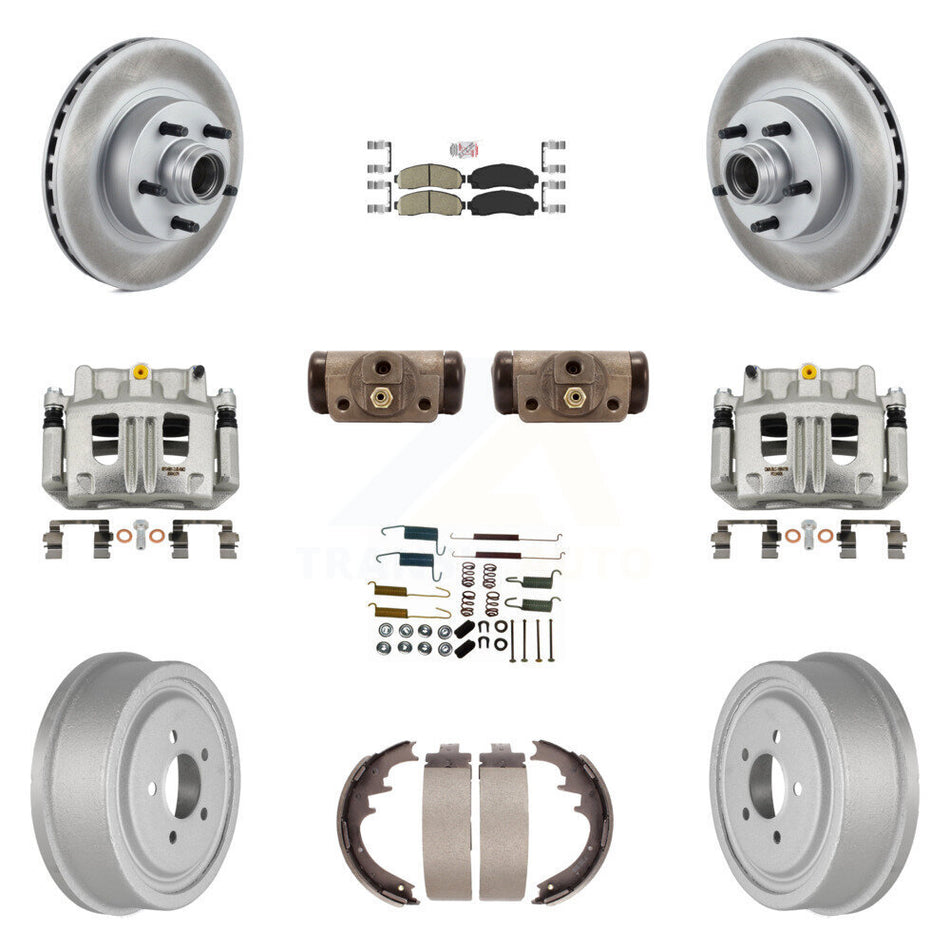 Front Rear Disc Brake Caliper Coated Rotor Drum Ceramic Pad Shoe Cylinder Kit (11Pc) For KCG-101440N