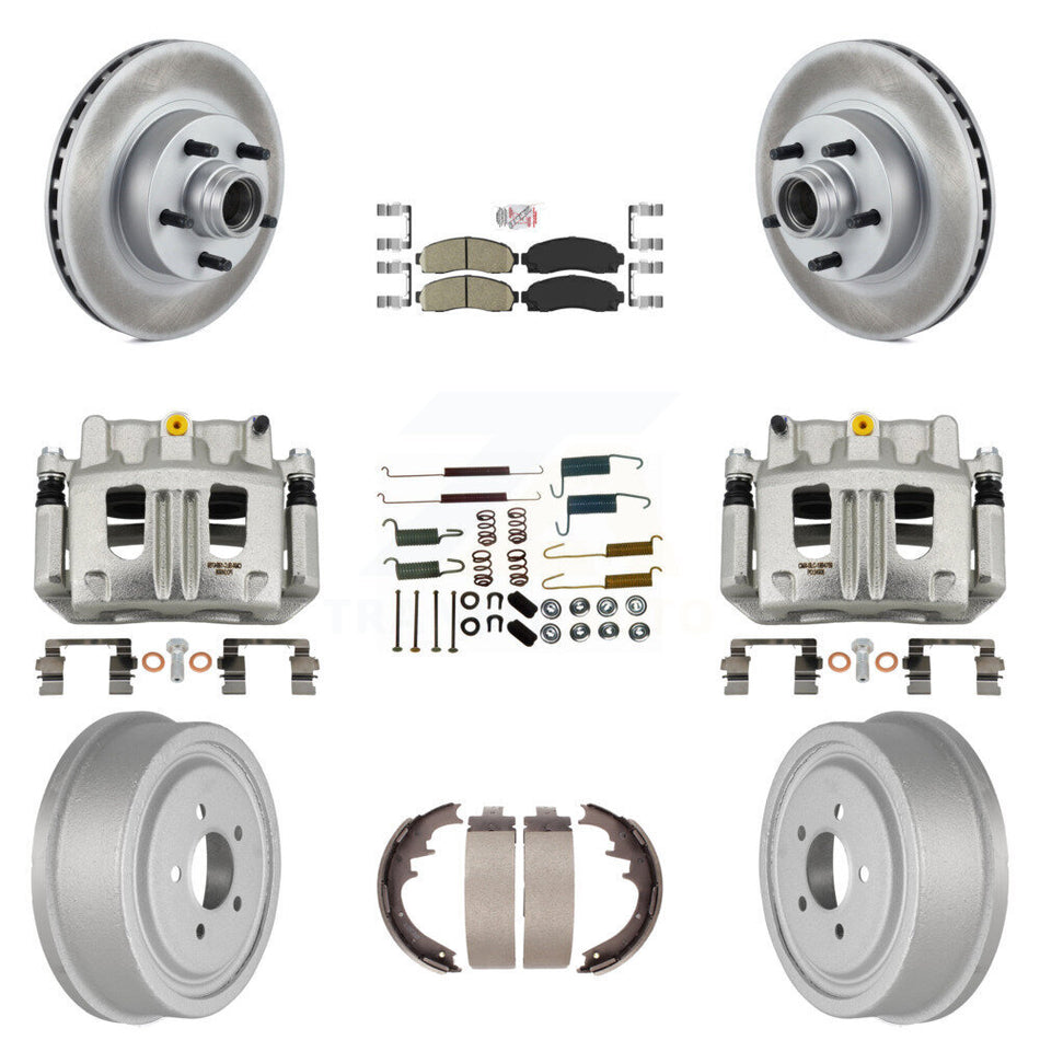 Front Rear Disc Brake Caliper Coated Rotors Drum Ceramic Pad Shoe Hardware Kit (9Pc) For KCG-101442N
