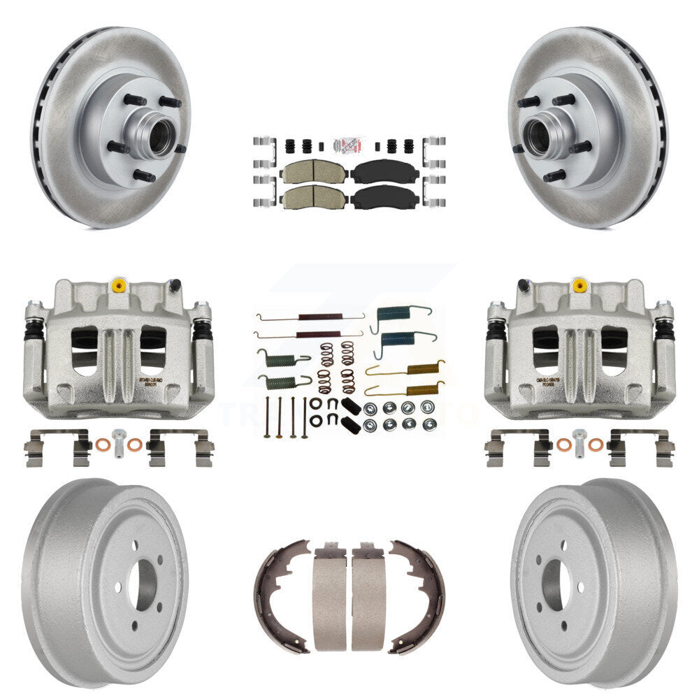 Front Rear Disc Brake Caliper Coated Rotors Drum Ceramic Pad Shoe Hardware Kit (9Pc) For KCG-101443N
