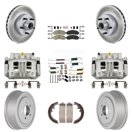Front Rear Disc Brake Caliper Coated Rotors Drum Ceramic Pad Shoe Hardware Kit (9Pc) For KCG-101443N