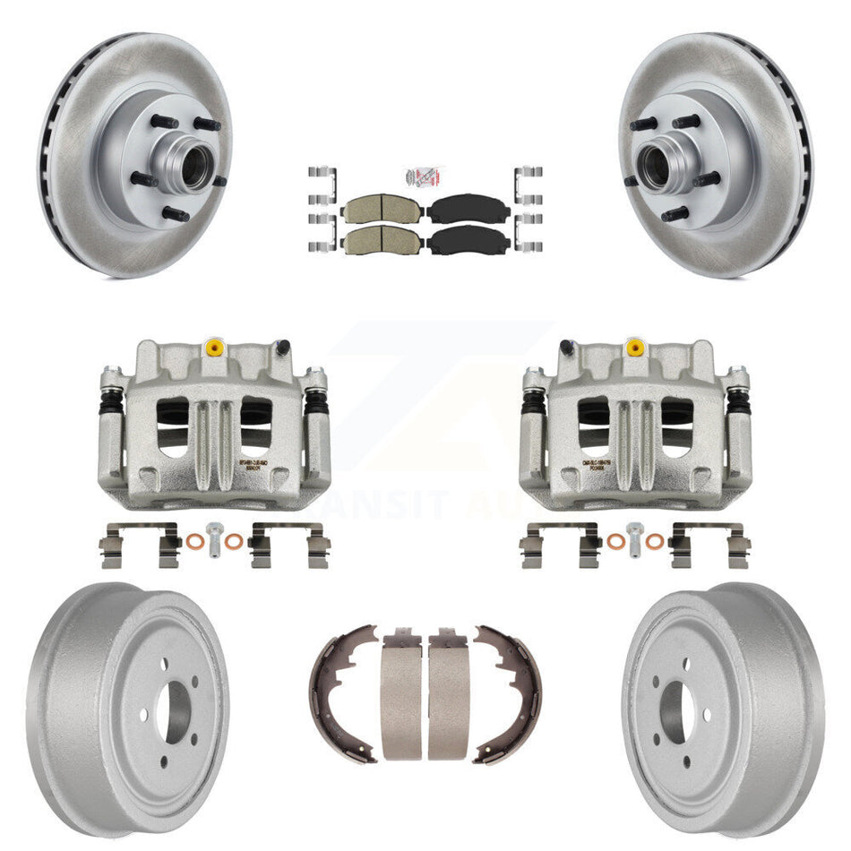 Front Rear Brake Caliper Coat Rotor Drum Ceramic Pad Kit (8Pc) For 06-09 Ford Ranger RWD KCG-101444N
