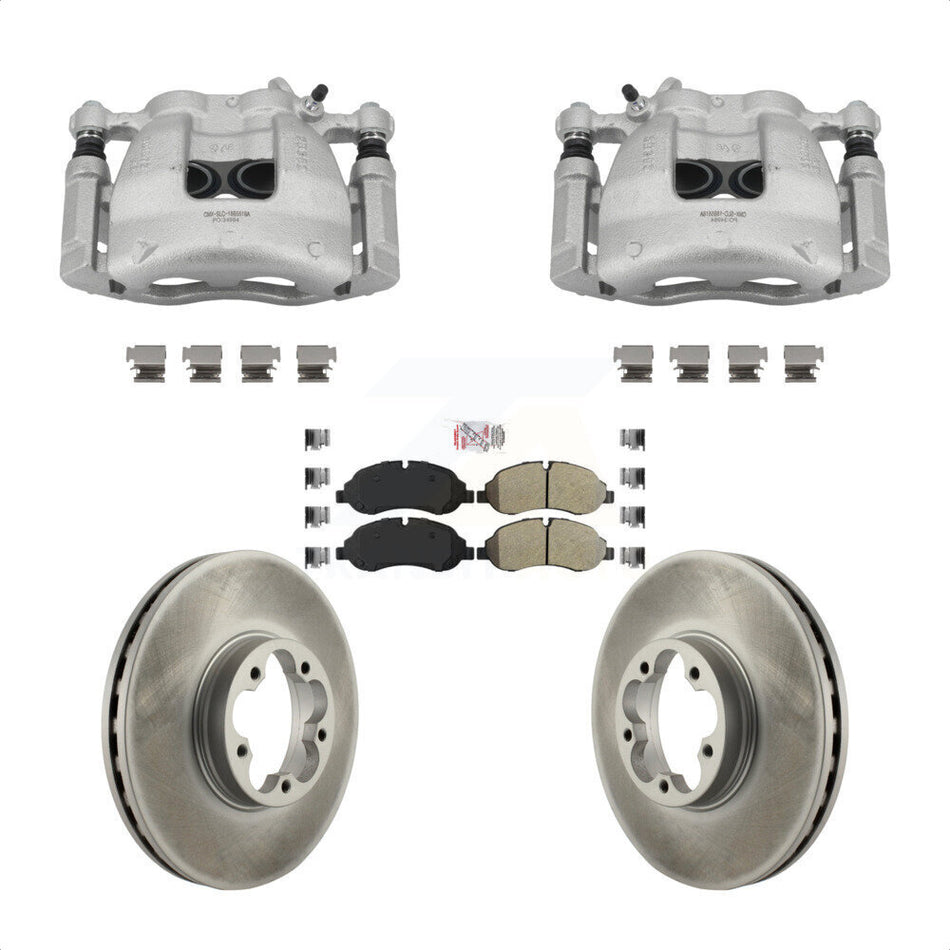 Front Disc Brake Caliper Coated Rotors And Semi-Metallic Pad Kit For Ford Transit-350 HD KCG-101447N