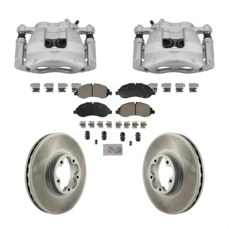 Front Disc Brake Caliper Coated Rotors And Semi-Metallic Pad Kit For Ford Transit-350 HD KCG-101448N