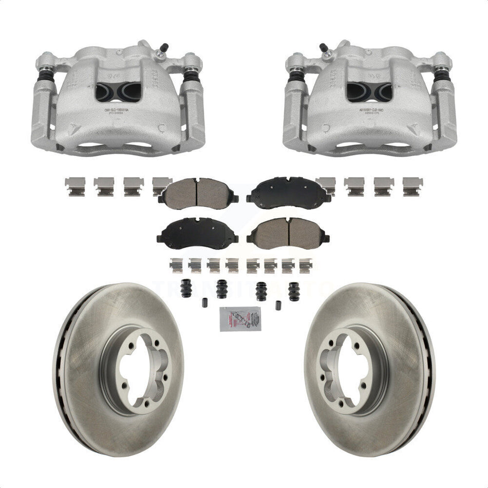 Front Disc Brake Caliper Coated Rotors And Semi-Metallic Pad Kit For Ford Transit-350 HD KCG-101448N