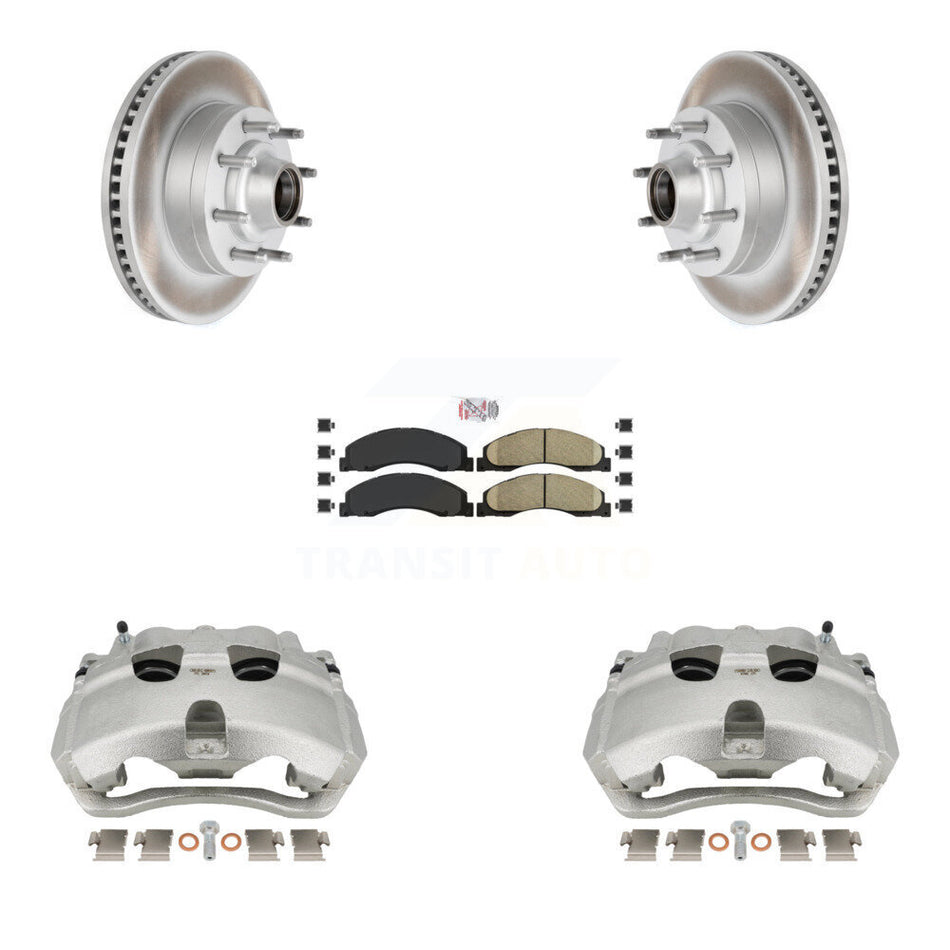 Front Brake Caliper Coat Rotor And Ceramic Pad Kit For Ford E-350 Super Duty E-250 E-150 KCG-101449N