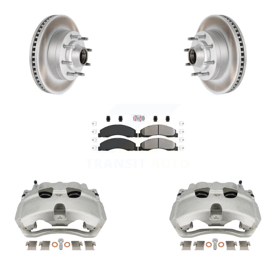 Front Brake Caliper Coat Rotor And Semi-Metallic Pad Kit For Ford E-350 Super Duty E-250 KCG-101450N