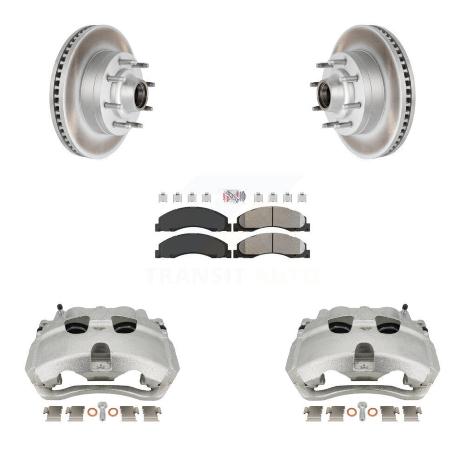 Front Brake Caliper Coat Rotor And Semi-Metallic Pad Kit For Ford E-350 Super Duty E-250 KCG-101451N