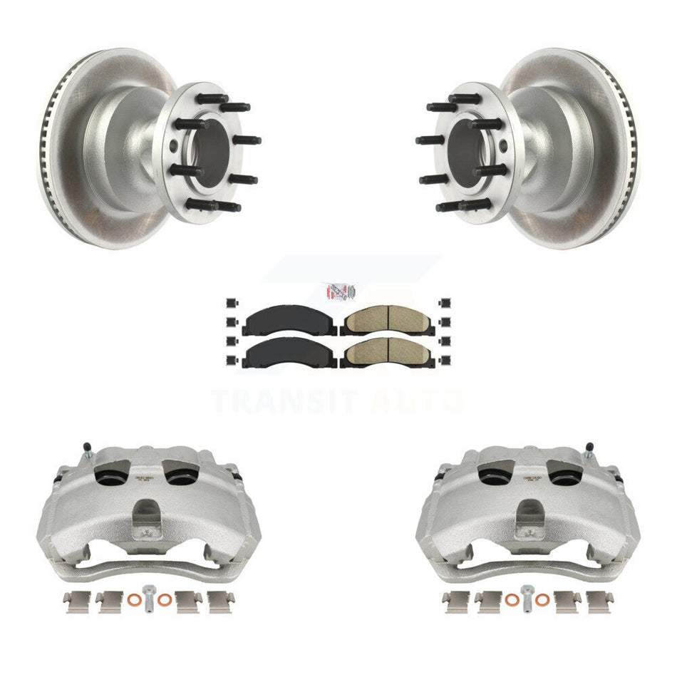Front Disc Brake Caliper Coat Rotors And Ceramic Pad Kit For Ford E-350 Super Duty E-450 KCG-101452N