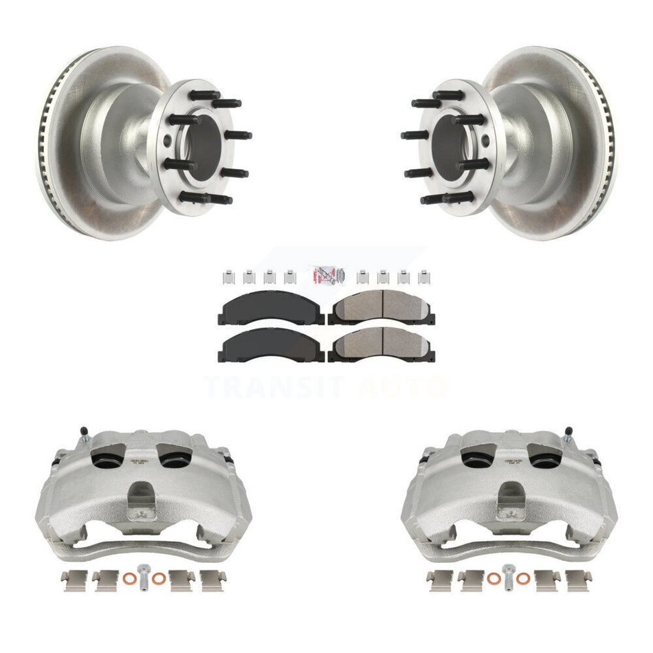 Front Brake Caliper Coat Rotor And Semi-Metallic Pad Kit For Ford E-350 Super Duty E-450 KCG-101454N