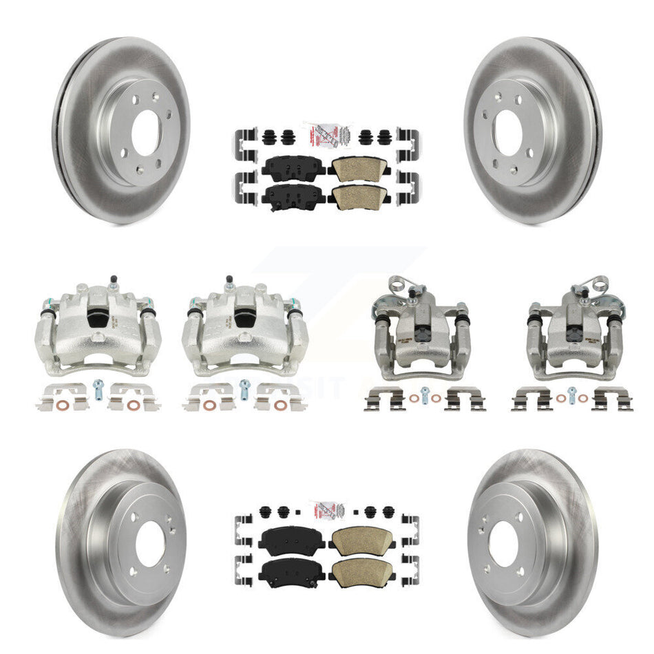 Front Rear Disc Brake Caliper Coated Rotors And Ceramic Pads Kit (10Pc) For 2012-2016 Hyundai Accent KCG-101505N
