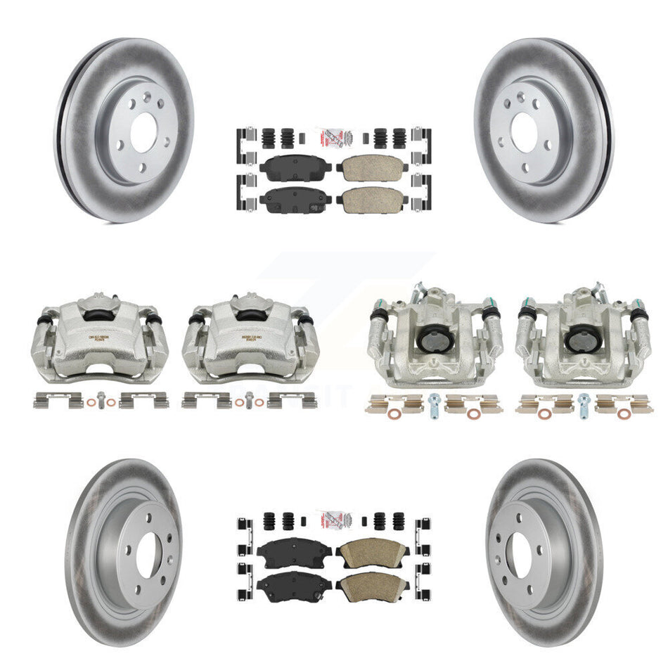 Front Rear Disc Brake Caliper Coated Rotors And Ceramic Pads Kit (10Pc) For 2013 Chevrolet Cruze LT LTZ With 292mm Diameter Rotor KCG-101520N
