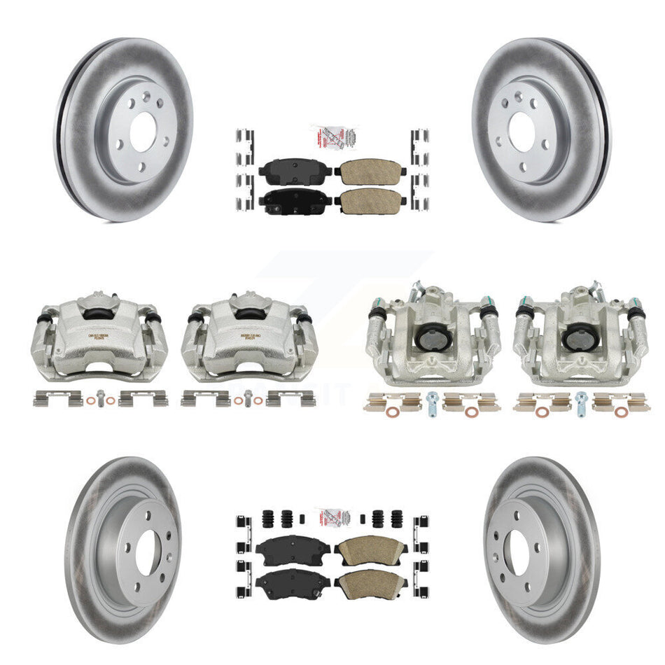 Front Rear Disc Brake Caliper Coated Rotors And Ceramic Pads Kit (10Pc) For 2013 Chevrolet Cruze LT LTZ With 292mm Diameter Rotor KCG-101522N