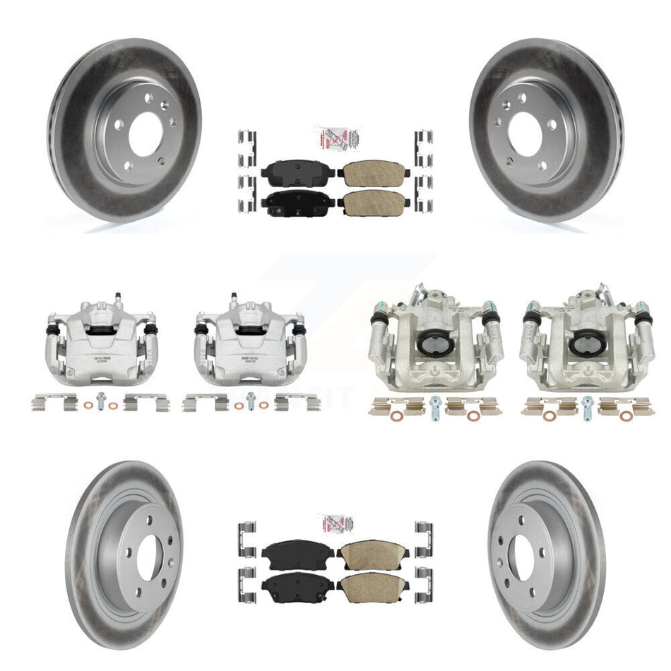 Front Rear Disc Brake Caliper Coated Rotors And Ceramic Pads Kit (10Pc) For Chevrolet Cruze Volt KCG-101527N