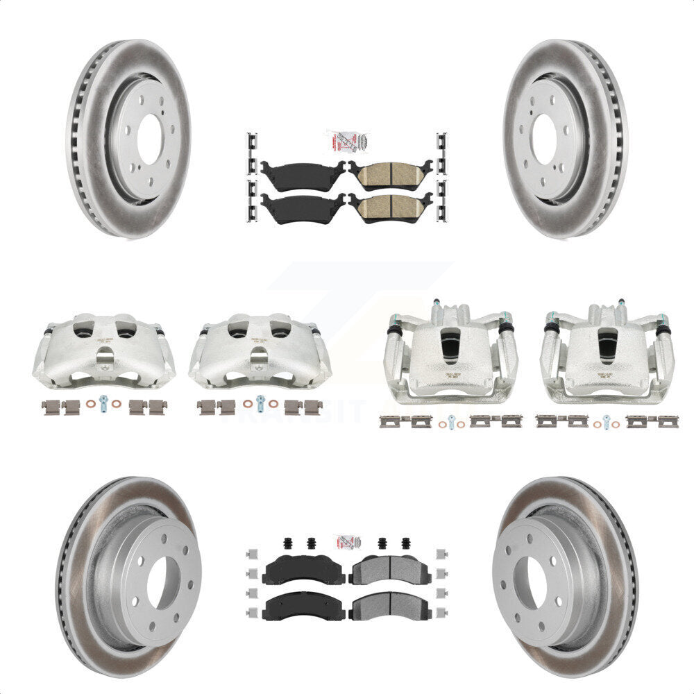 Front Rear Disc Brake Caliper Coated Rotors And PADSMATERIAL Pads Kit (10Pc) For 2012-2014 Ford F-150 With 7 Lug Wheels KCG-101529N by Transit Auto