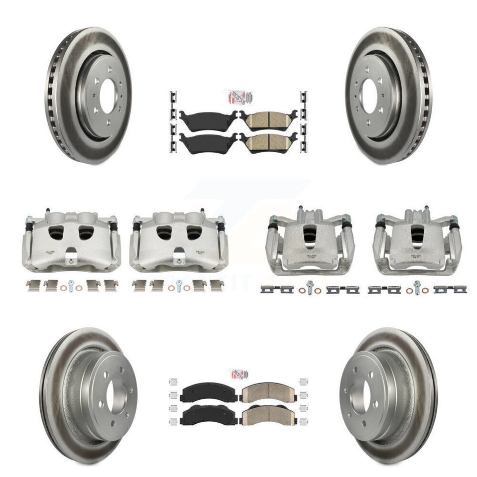 Front Rear Disc Brake Caliper Coated Rotors And Ceramic Pads Kit (10Pc) For Ford F-150 KCG-101530N