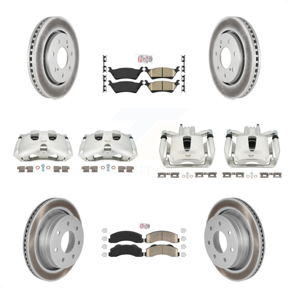 Front Rear Disc Brake Caliper Coated Rotors And Ceramic Pads Kit (10Pc) For 2012-2014 Ford F-150 With 7 Lug Wheels KCG-101531N by Transit Auto