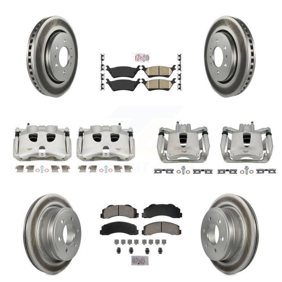 Front Rear Disc Brake Caliper Coated Rotors And Ceramic Pads Kit (10Pc) For Ford F-150 KCG-101532N
