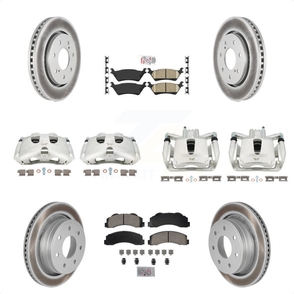 Front Rear Disc Brake Caliper Coated Rotors And Ceramic Pads Kit (10Pc) For 2012-2014 Ford F-150 With 7 Lug Wheels KCG-101533N by Transit Auto