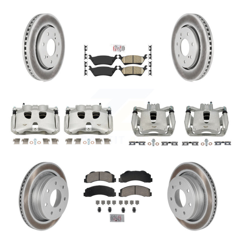 Front Rear Disc Brake Caliper Coated Rotors And Ceramic Pads Kit (10Pc) For 2012-2014 Ford F-150 With 7 Lug Wheels KCG-101533N
