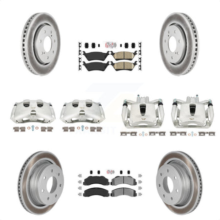 Front Rear Disc Brake Caliper Coated Rotors And PADSMATERIAL Pads Kit (10Pc) For 2012-2014 Ford F-150 With 7 Lug Wheels KCG-101535N by Transit Auto