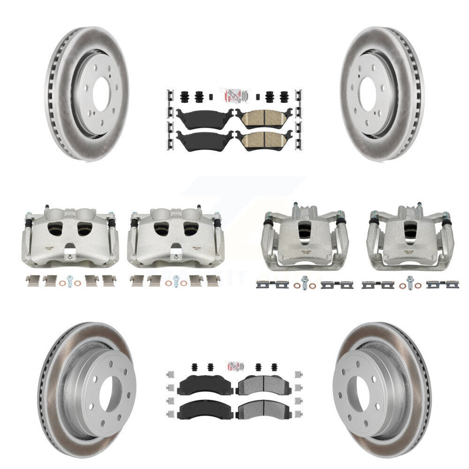Front Rear Disc Brake Caliper Coated Rotors And PADSMATERIAL Pads Kit (10Pc) For 2012-2014 Ford F-150 With 7 Lug Wheels KCG-101535N