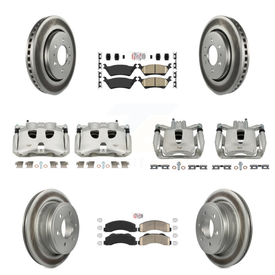 Front Rear Disc Brake Caliper Coated Rotors And Ceramic Pads Kit (10Pc) For Ford F-150 KCG-101536N