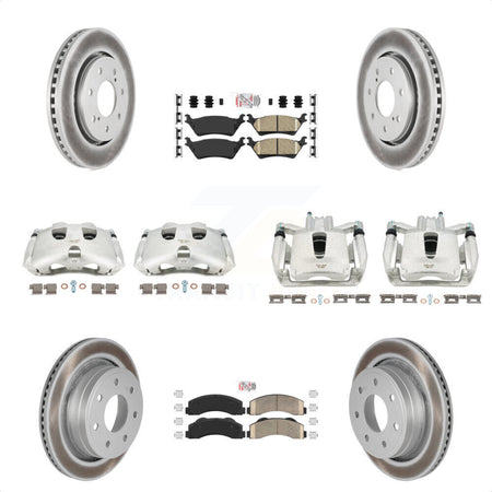 Front Rear Disc Brake Caliper Coated Rotors And Ceramic Pads Kit (10Pc) For 2012-2014 Ford F-150 With 7 Lug Wheels KCG-101537N by Transit Auto