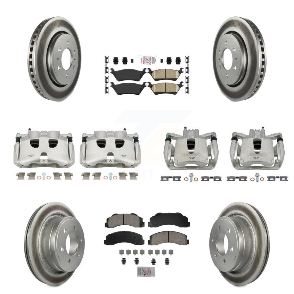 Front Rear Disc Brake Caliper Coated Rotors And Ceramic Pads Kit (10Pc) For Ford F-150 KCG-101538N