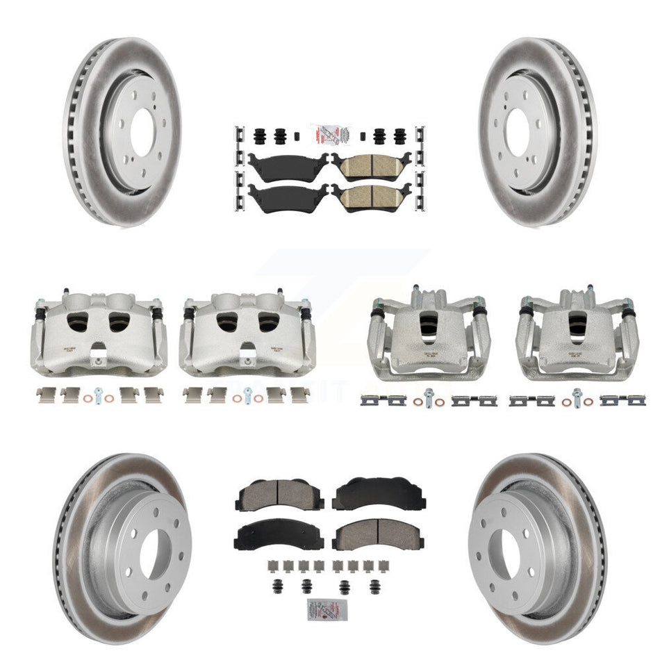 Front Rear Disc Brake Caliper Coated Rotors And Ceramic Pads Kit (10Pc) For 2012-2014 Ford F-150 With 7 Lug Wheels KCG-101539N