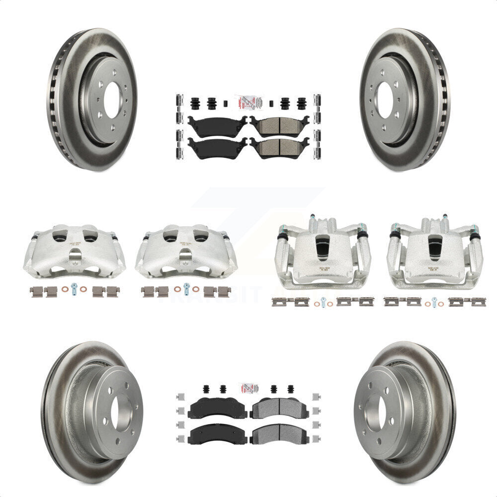 Front Rear Disc Brake Caliper Coated Rotors And Semi-Metallic Pads Kit (10Pc) For Ford F-150 KCG-101540N by Transit Auto