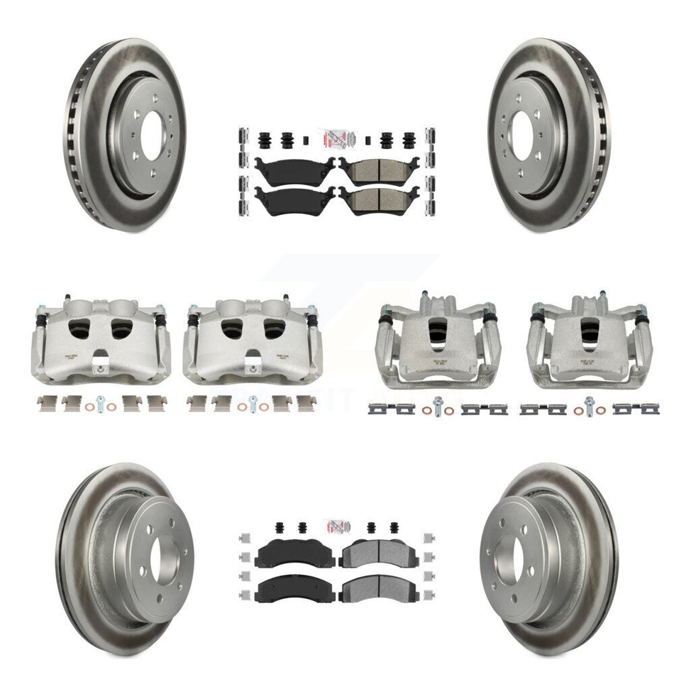 Front Rear Disc Brake Caliper Coated Rotors And Semi-Metallic Pads Kit (10Pc) For Ford F-150 KCG-101540N