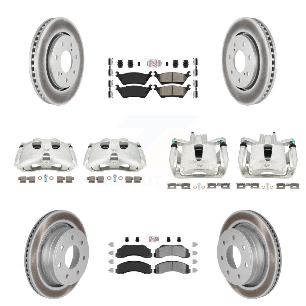 Front Rear Disc Brake Caliper Coated Rotors And Semi-Metallic Pads Kit (10Pc) For 2012-2014 Ford F-150 With 7 Lug Wheels KCG-101541N by Transit Auto