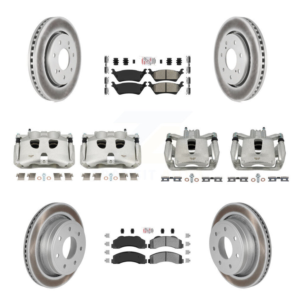Front Rear Disc Brake Caliper Coated Rotors And Semi-Metallic Pads Kit (10Pc) For 2012-2014 Ford F-150 With 7 Lug Wheels KCG-101541N
