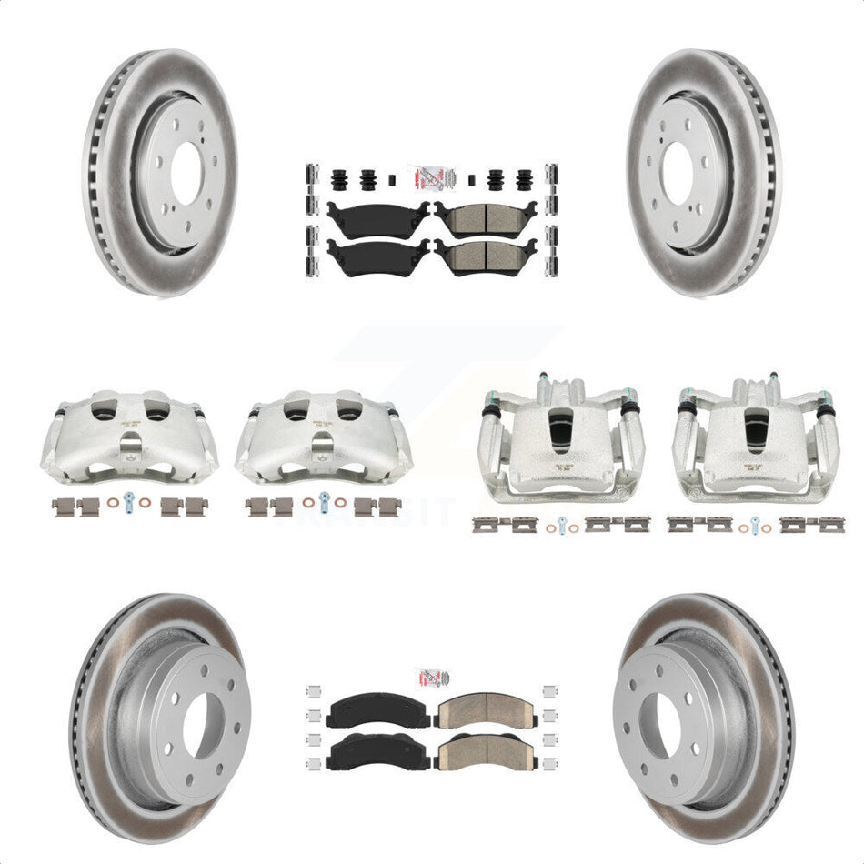 Front Rear Disc Brake Caliper Coated Rotors And PADSMATERIAL Pads Kit (10Pc) For 2012-2014 Ford F-150 With 7 Lug Wheels KCG-101543N by Transit Auto