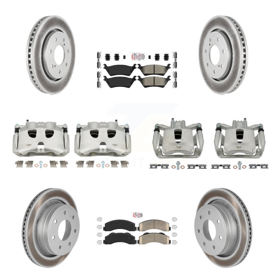 Front Rear Disc Brake Caliper Coated Rotors And PADSMATERIAL Pads Kit (10Pc) For 2012-2014 Ford F-150 With 7 Lug Wheels KCG-101543N
