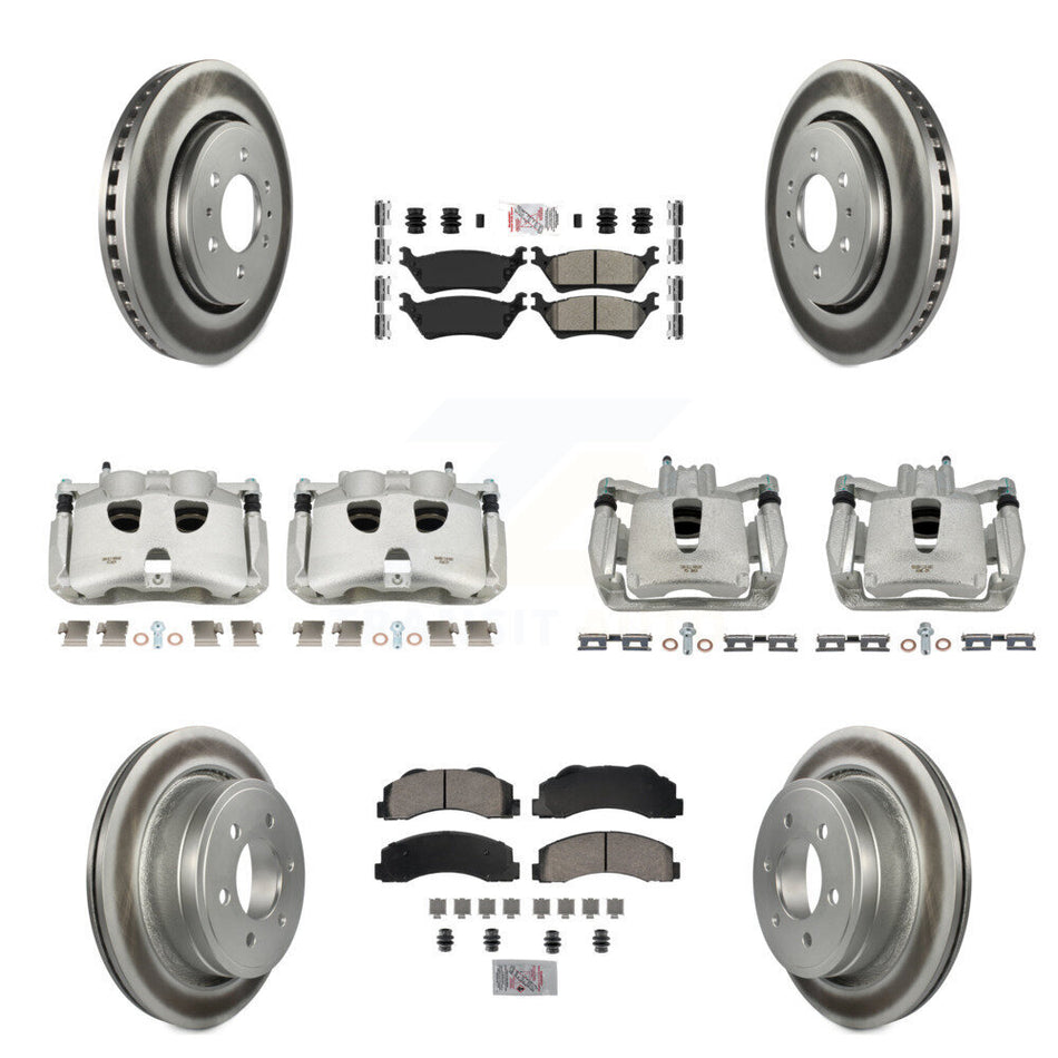 Front Rear Disc Brake Caliper Coated Rotors And Semi-Metallic Pads Kit (10Pc) For Ford F-150 KCG-101544N