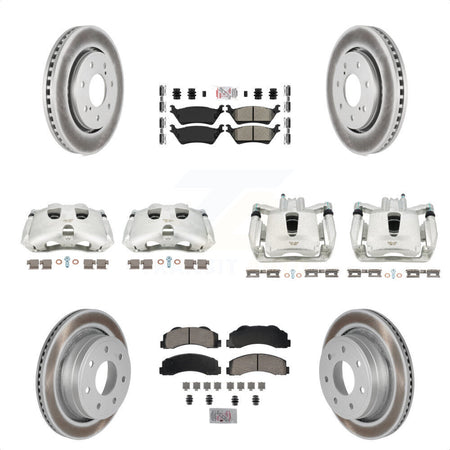 Front Rear Disc Brake Caliper Coated Rotors And Semi-Metallic Pads Kit (10Pc) For 2012-2014 Ford F-150 With 7 Lug Wheels KCG-101545N by Transit Auto