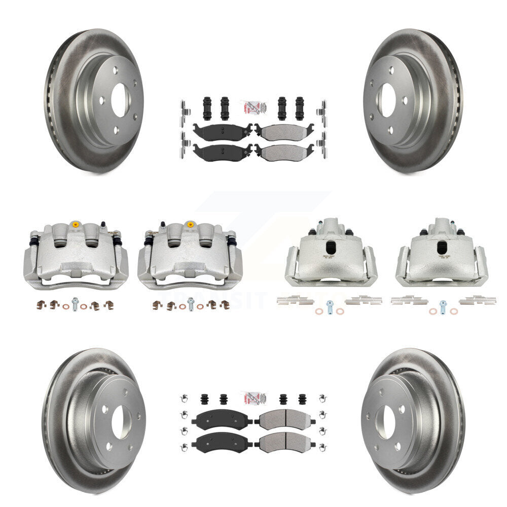 Front Rear Disc Brake Caliper Coat Rotor Semi-Metallic Pad Kit (10Pc) For Chrysler Aspen KCG-101570N