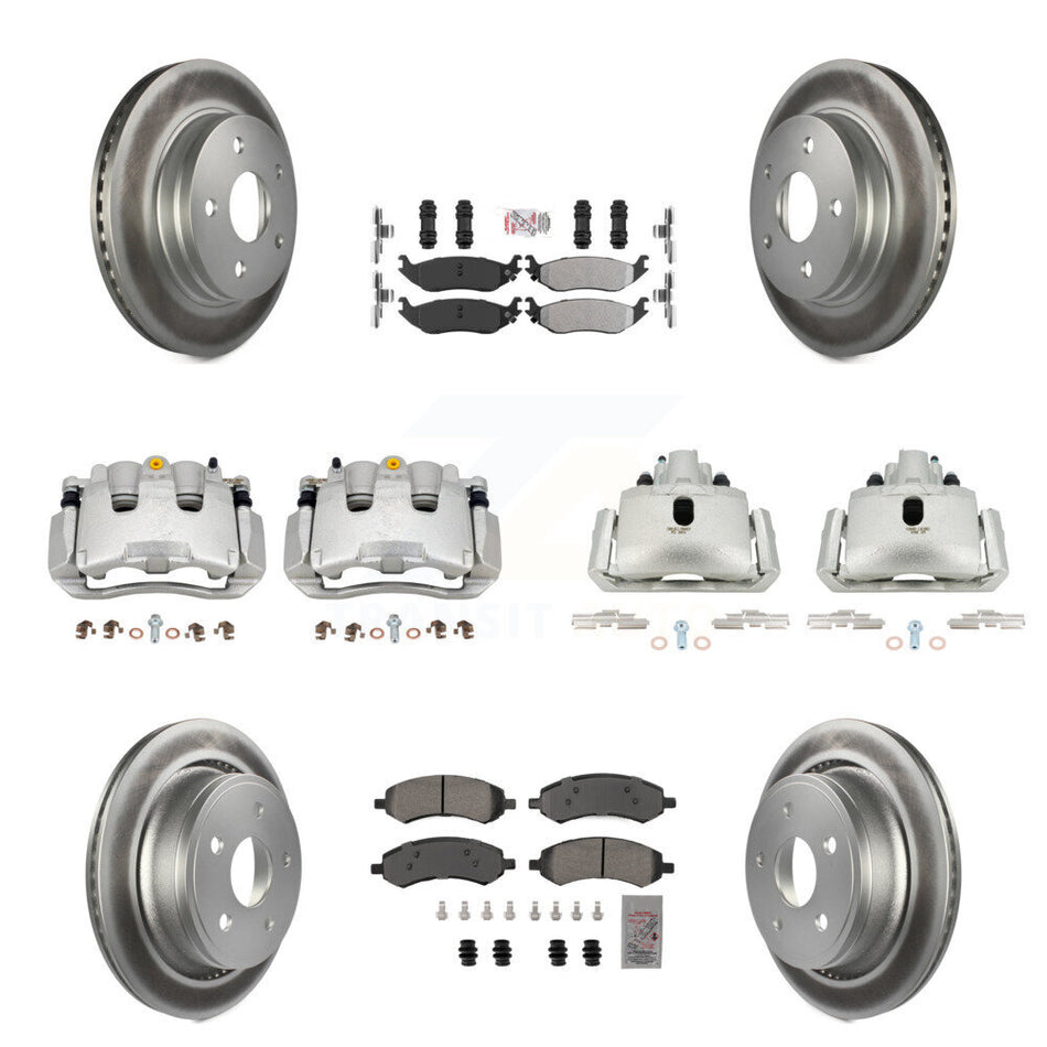 Front Rear Disc Brake Caliper Coat Rotor Semi-Metallic Pad Kit (10Pc) For Chrysler Aspen KCG-101571N