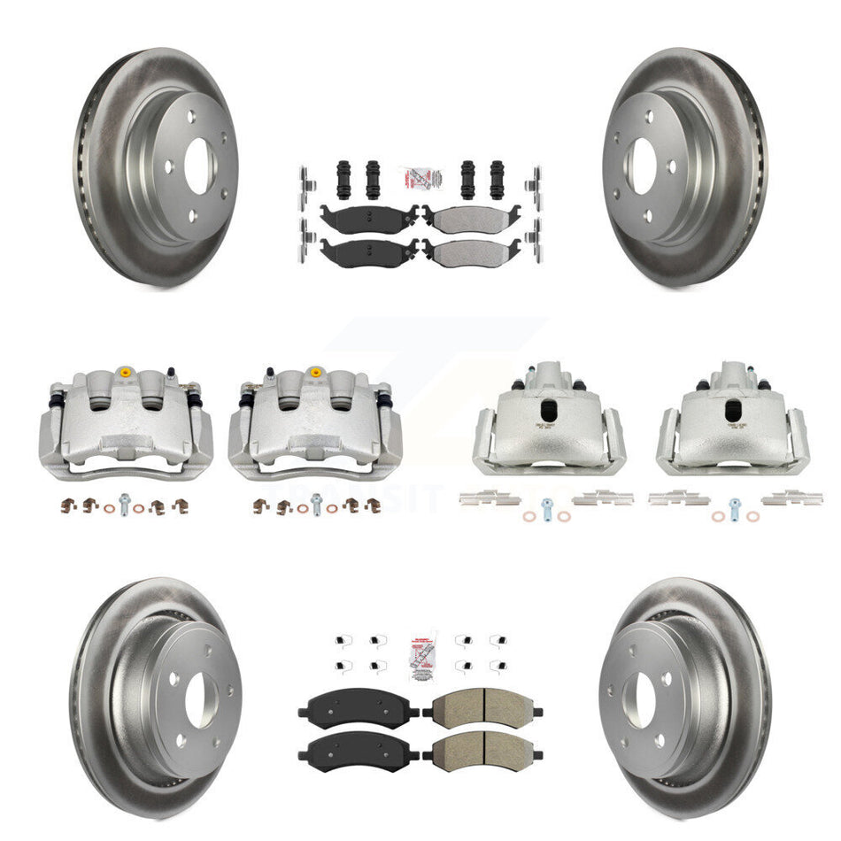 Front Rear Disc Brake Caliper Coat Rotor Semi-Metallic Pad Kit (10Pc) For Chrysler Aspen KCG-101572N