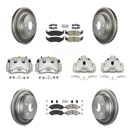 Front Rear Disc Brake Caliper Coat Rotor Semi-Metallic Pad Kit (10Pc) For Chrysler Aspen KCG-101573N