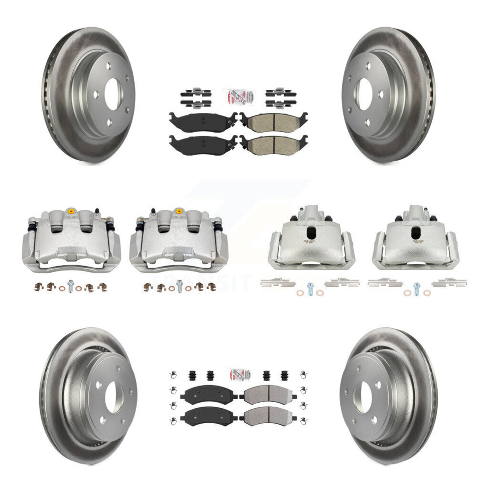 Front Rear Disc Brake Caliper Coat Rotor Semi-Metallic Pad Kit (10Pc) For Chrysler Aspen KCG-101573N